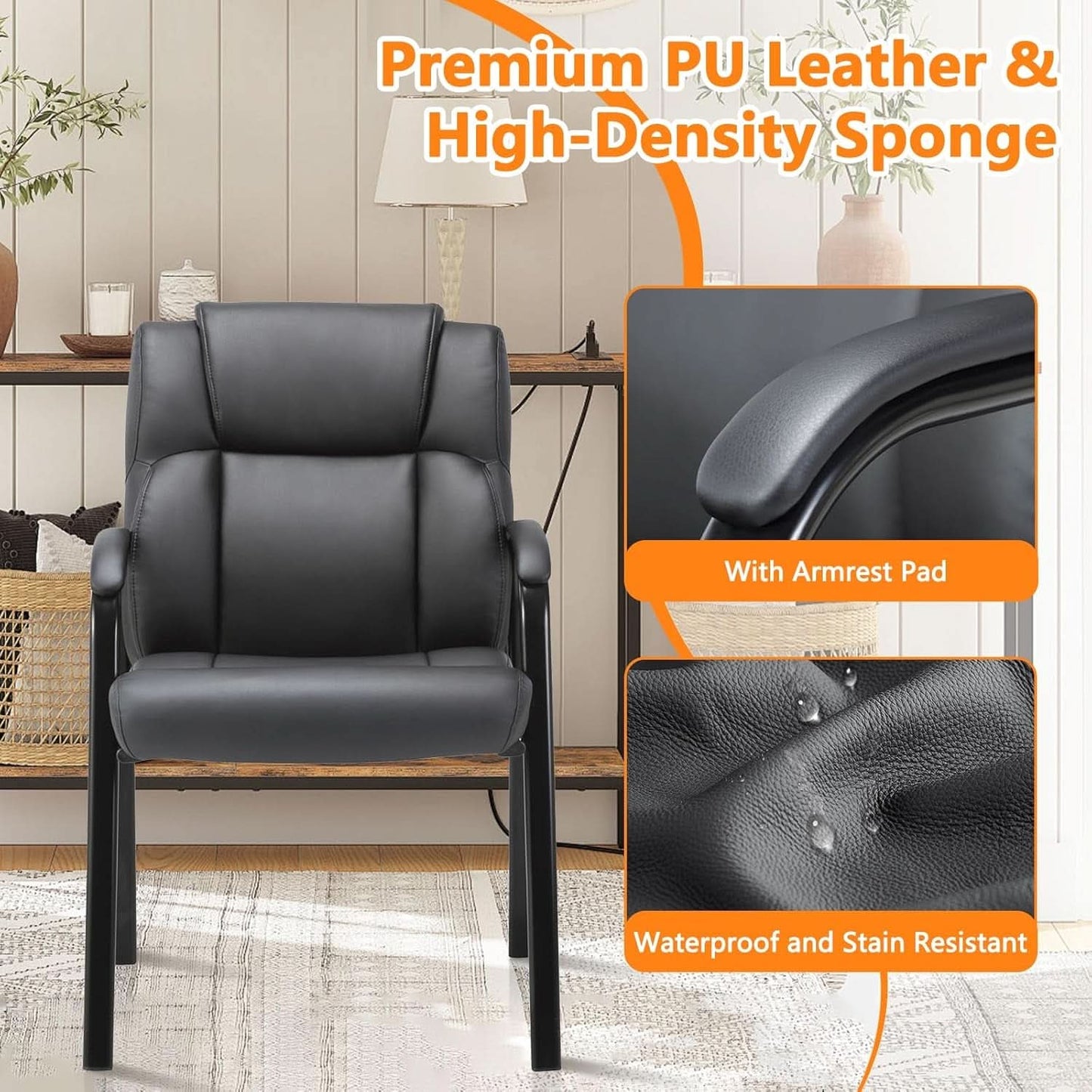 Black Leather Guest Chair 2 Pack With Padded Armrests