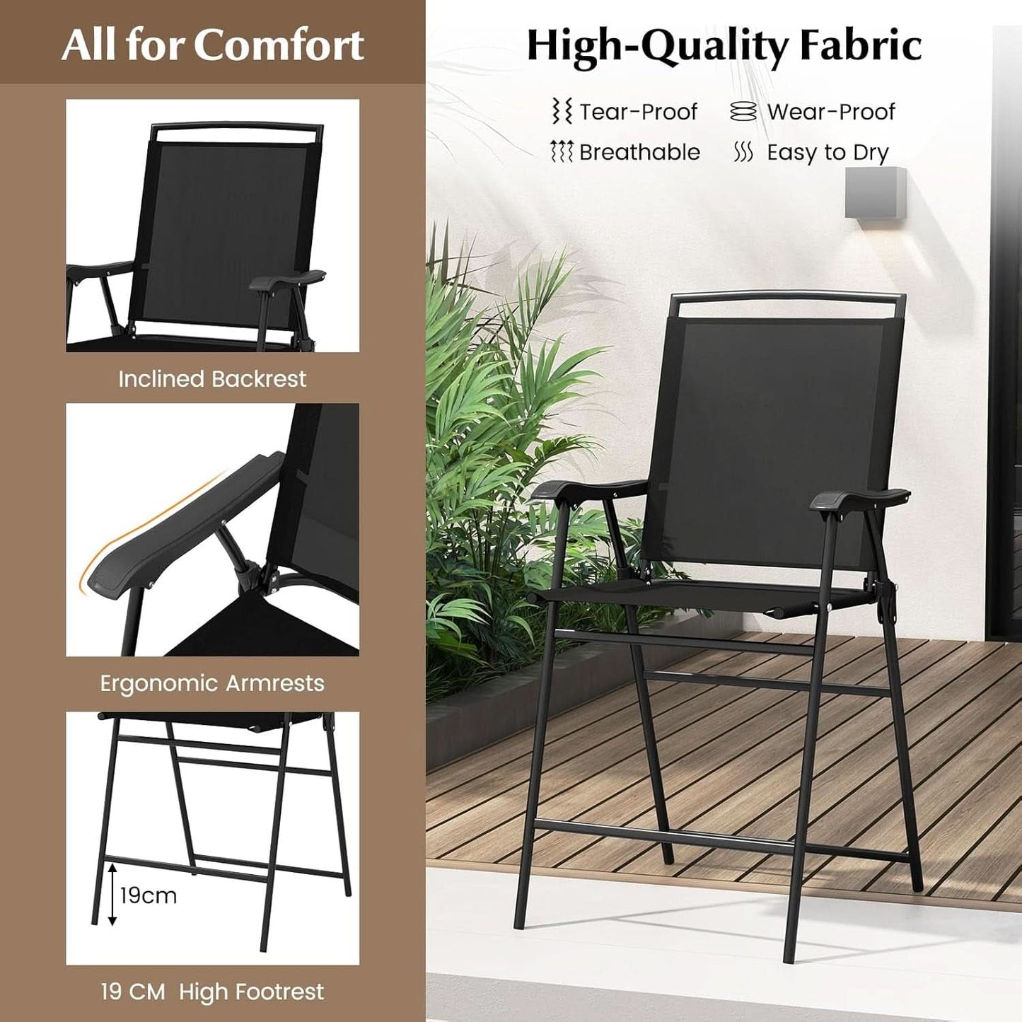 Patio Table And Chairs Set 3 Piece With DPC Tabletop And Folding Counter Height Chairs