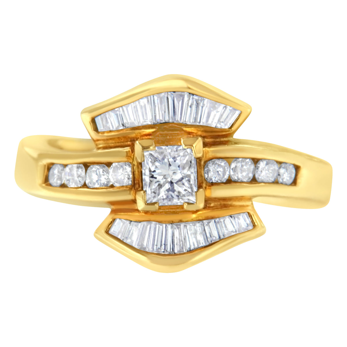 14K Yellow Gold 1.0 Cttw Princess Diamond Geometric Cocktail Ring