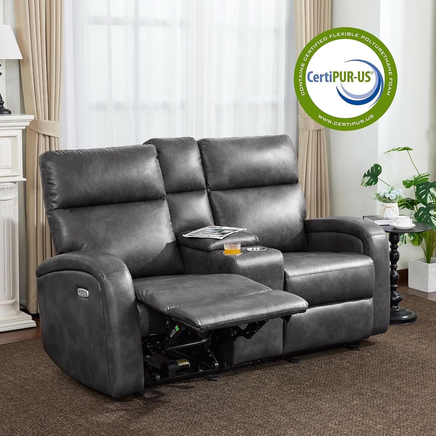 Dark Grey Zero Wall Power Recliner Loveseat With USB Ports