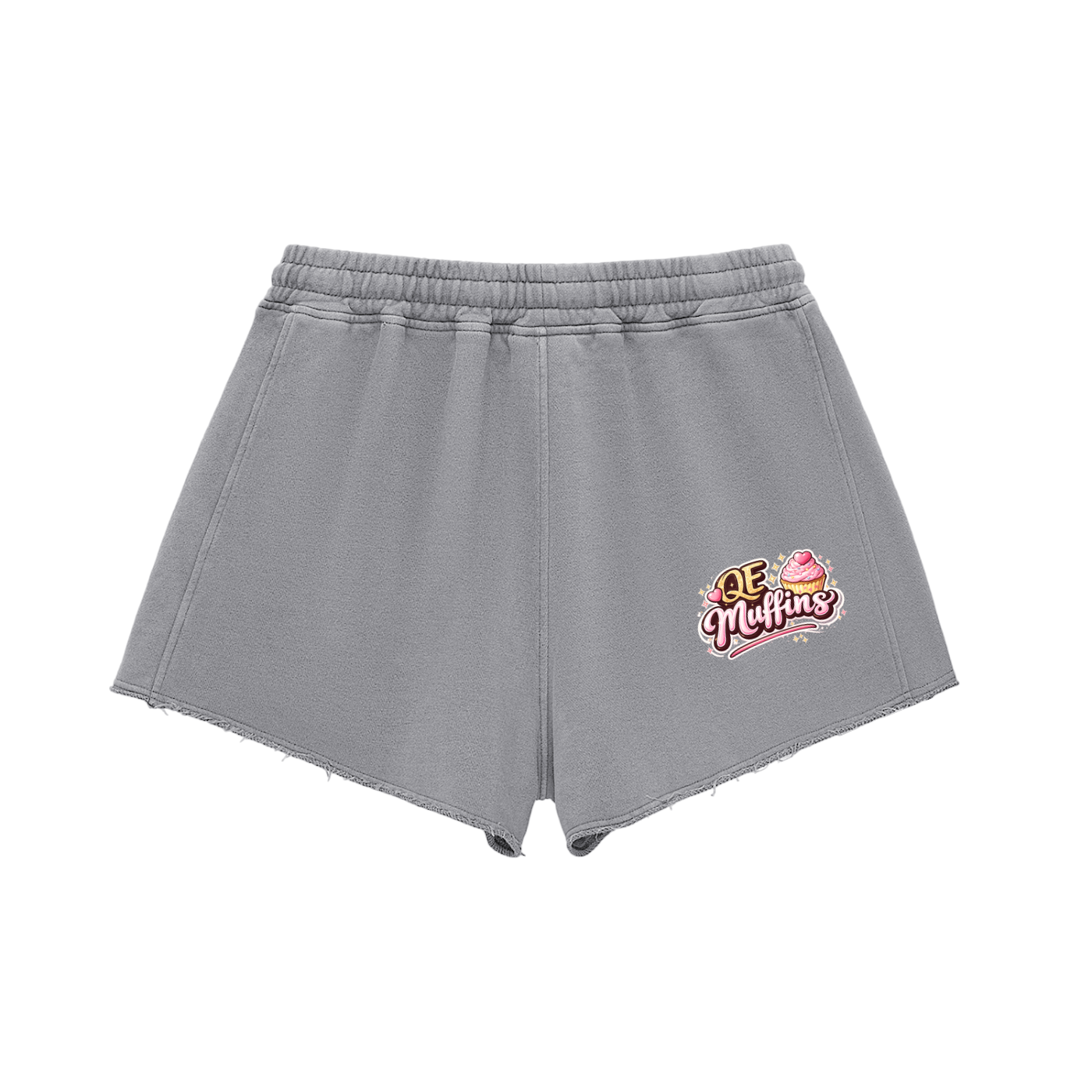 QE Muffins Snow Washed Raw Edge Drawstring Shorts
