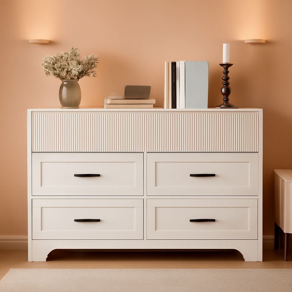 White 47Inch ContemporaryDresser With SevenDrawers