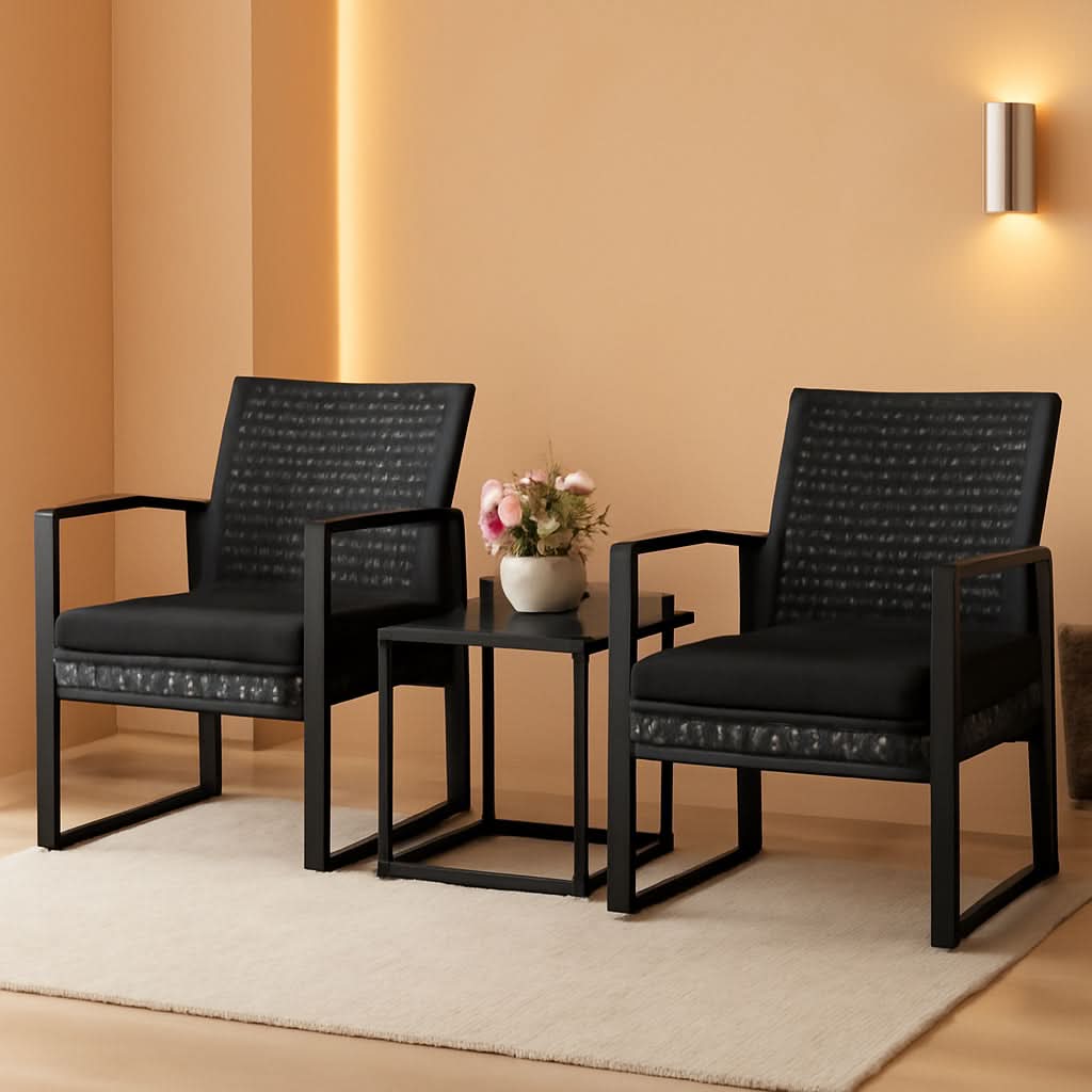 Three Piece Wicker Patio Bistro Set With Coffee Table Black Frame For Balcony Porch And Garden Outdoor