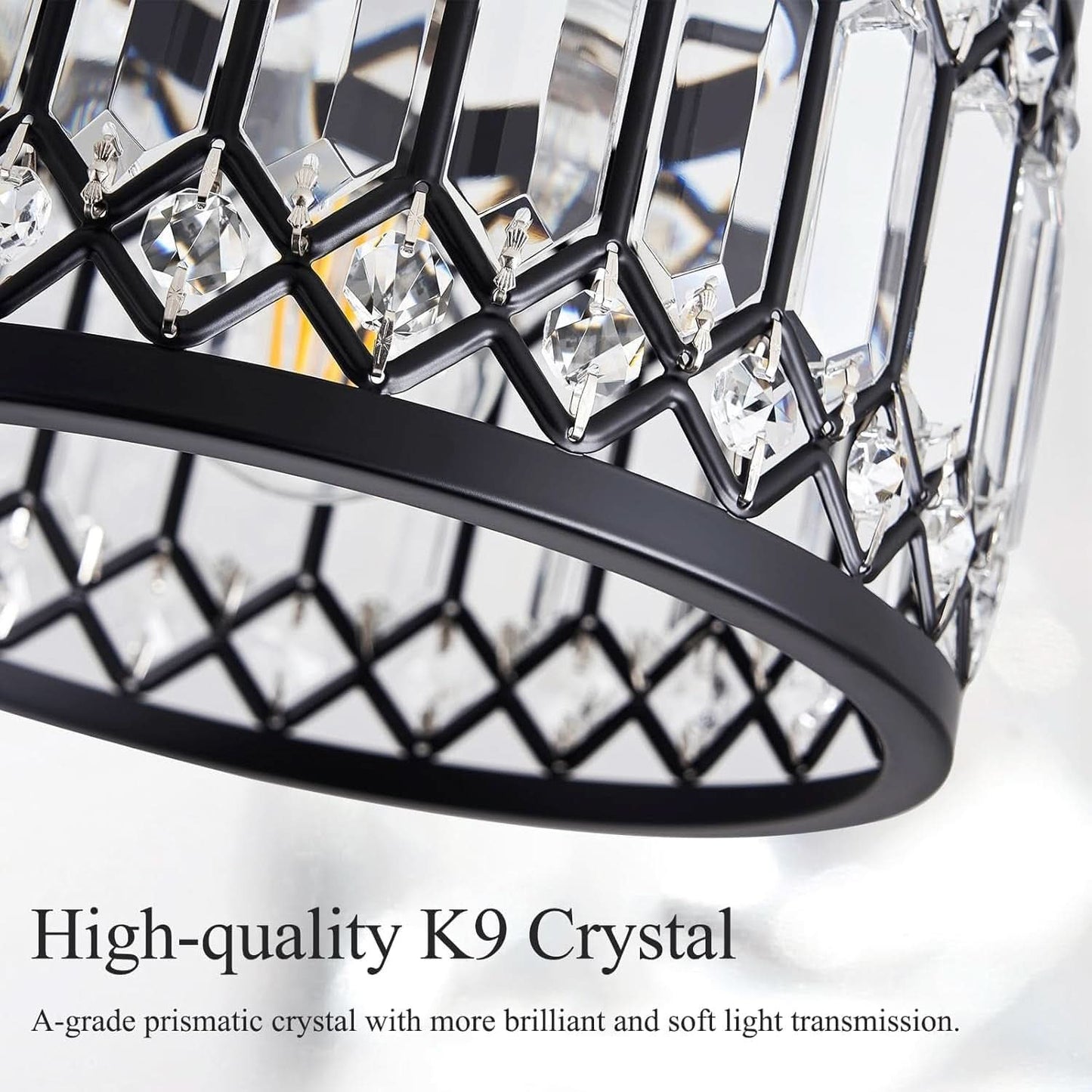 Crystal Black Three Light Semi Flush Mount Ceiling Light