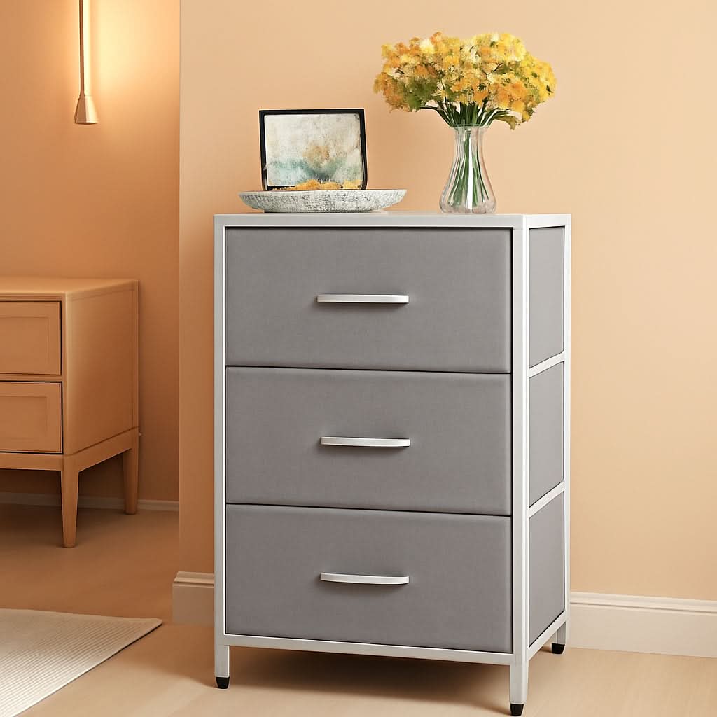 Light Grey Dresser With 3 Drawers For Bedroom Nightstand