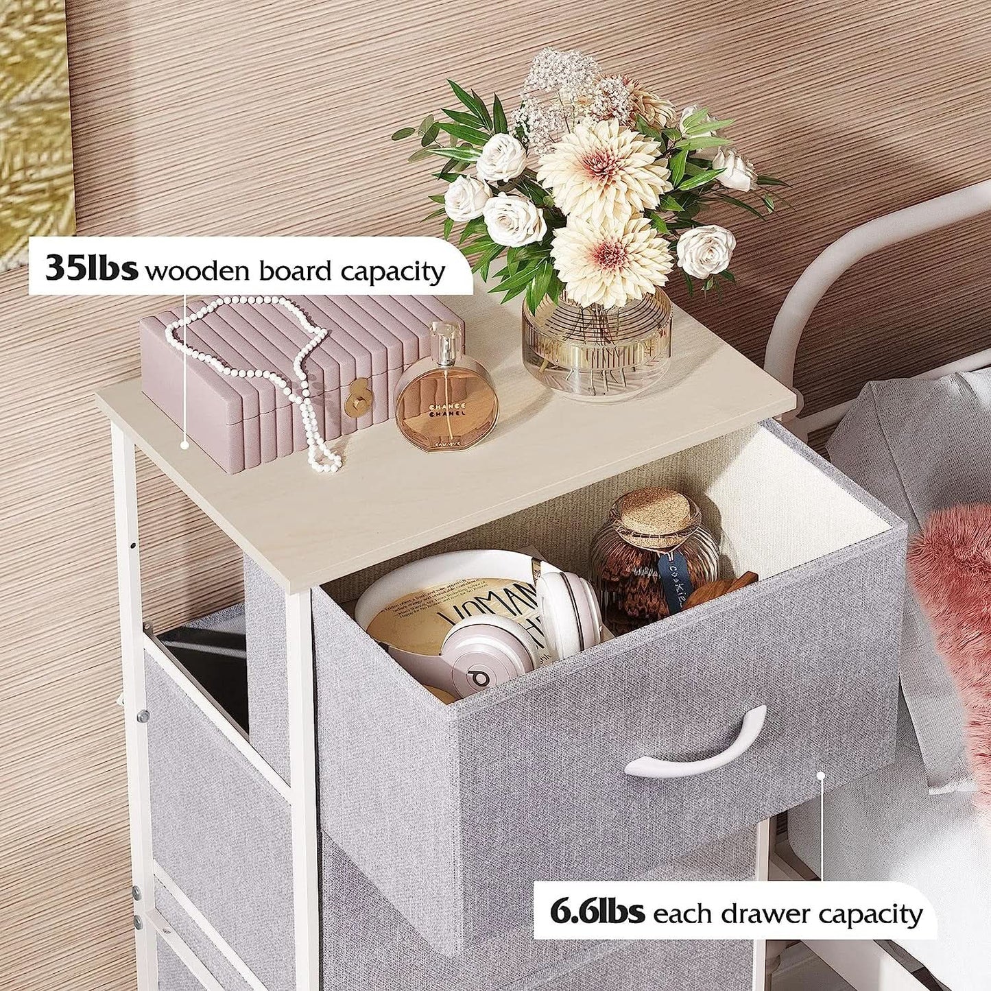 Light Grey Fabric Dresser With Four Drawers For Bedroom