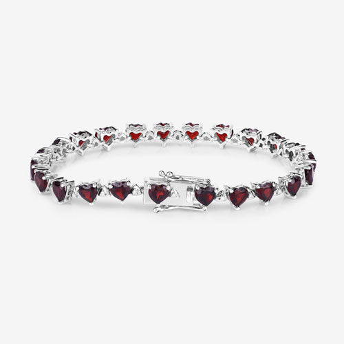 11.62 Carat Genuine Garnet and White Diamond .925 Sterling Silver Bracelet