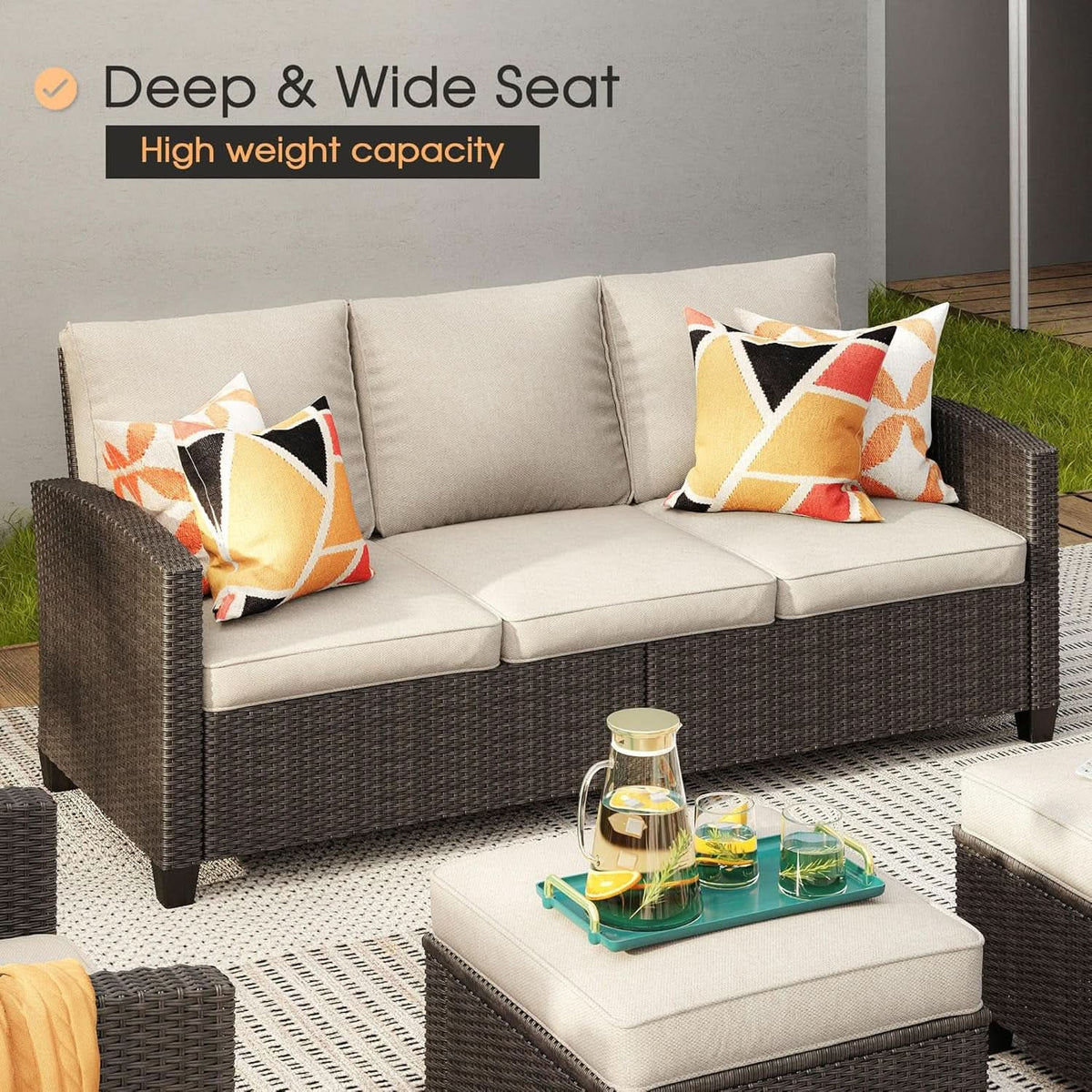Eight Piece Outdoor Patio Furniture Set with Firepit