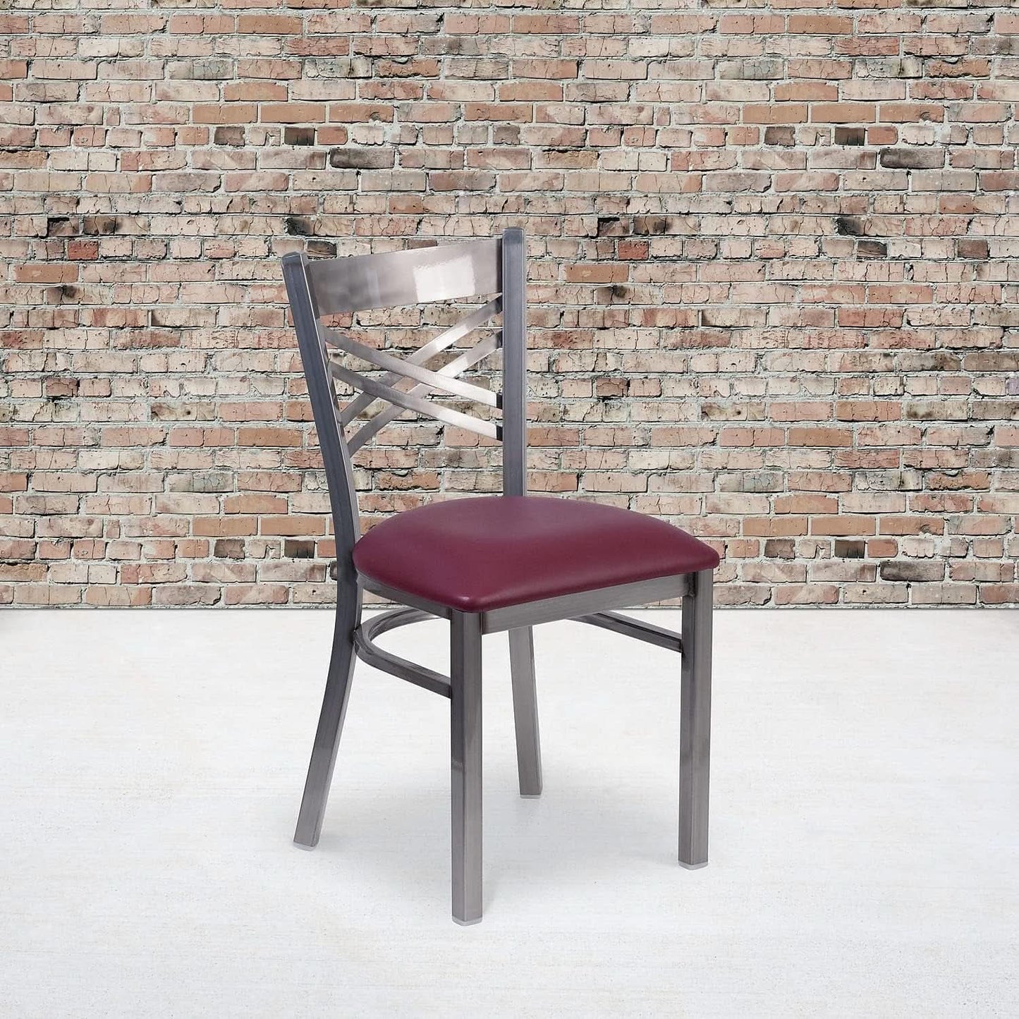 Two Pack Hercules Burgundy Vinyl X Back Metal Dining Chairs For Restaurant Bar And Home Use