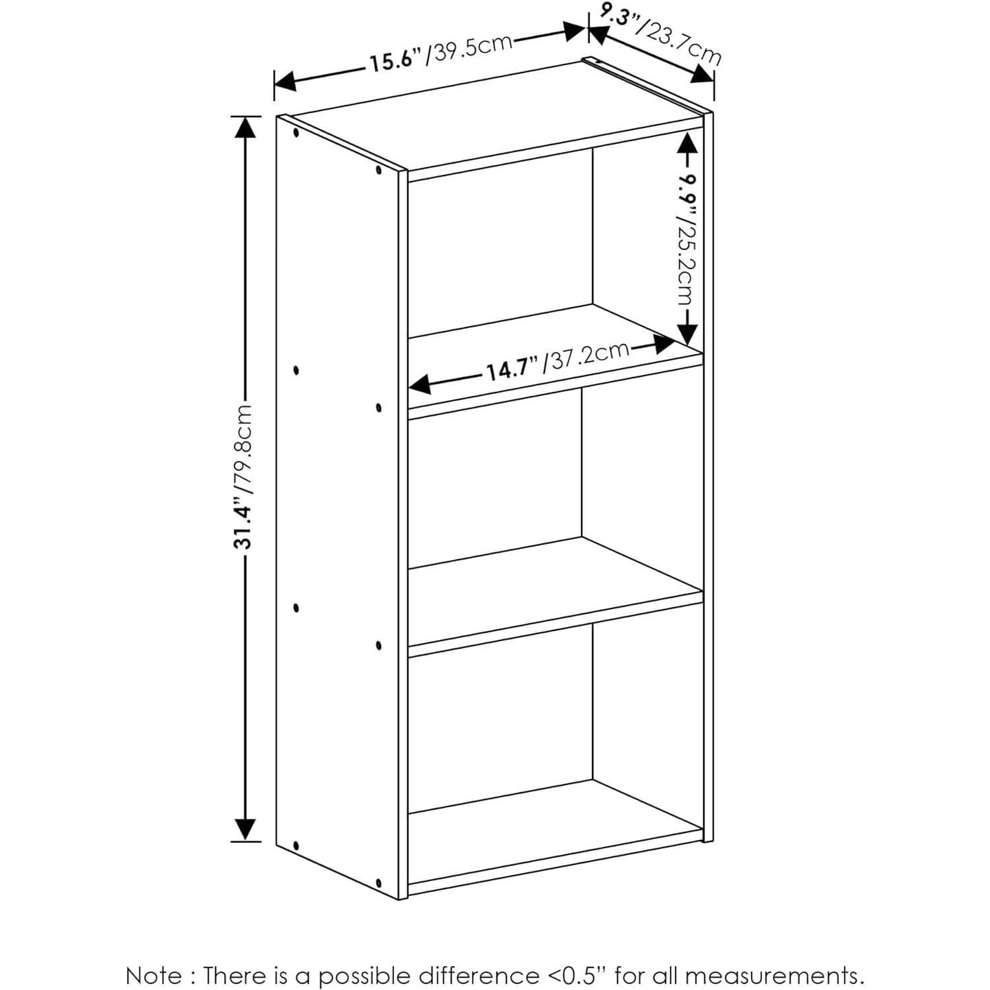 Luder Three Tier Open Shelf Bookcase Bright White Finish