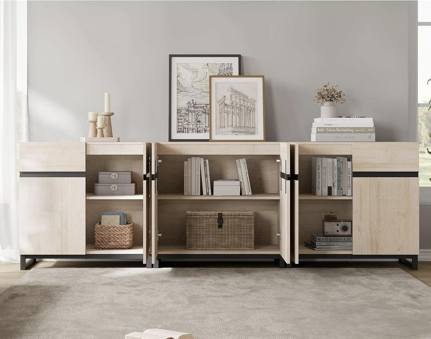 Light Oak TV Stand For 110 Inch TVs With Adjustable Shelves