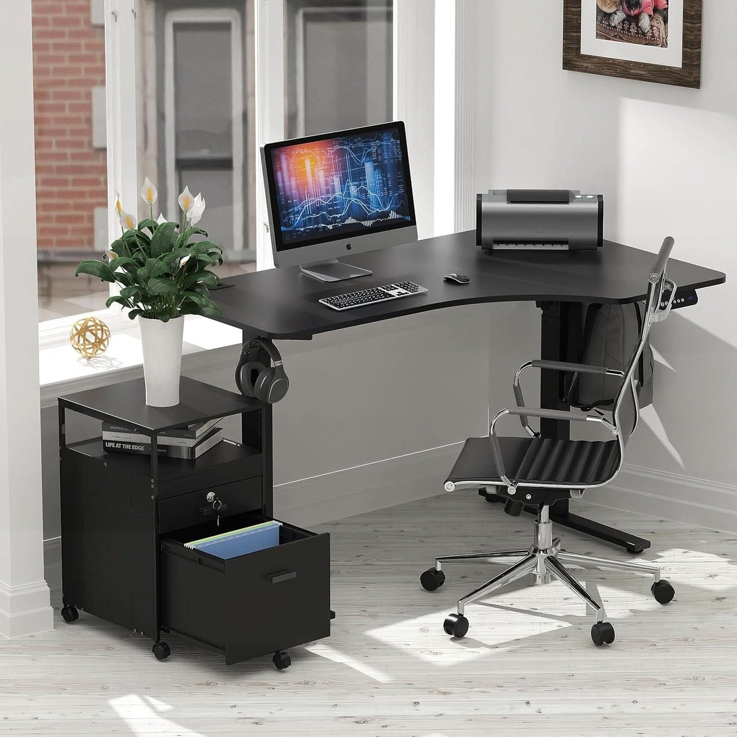 Rolling Mobile File Cabinet With Two Drawers Black