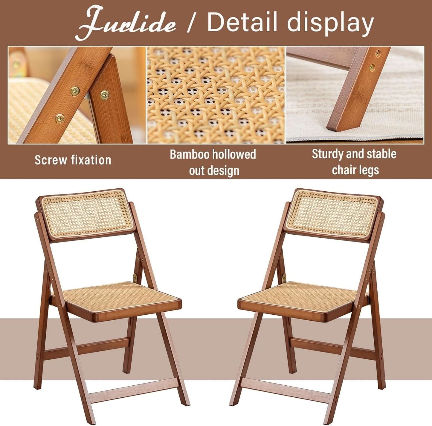 Rattan Folding Chair Walnut Finish Indoor Outdoor Dining