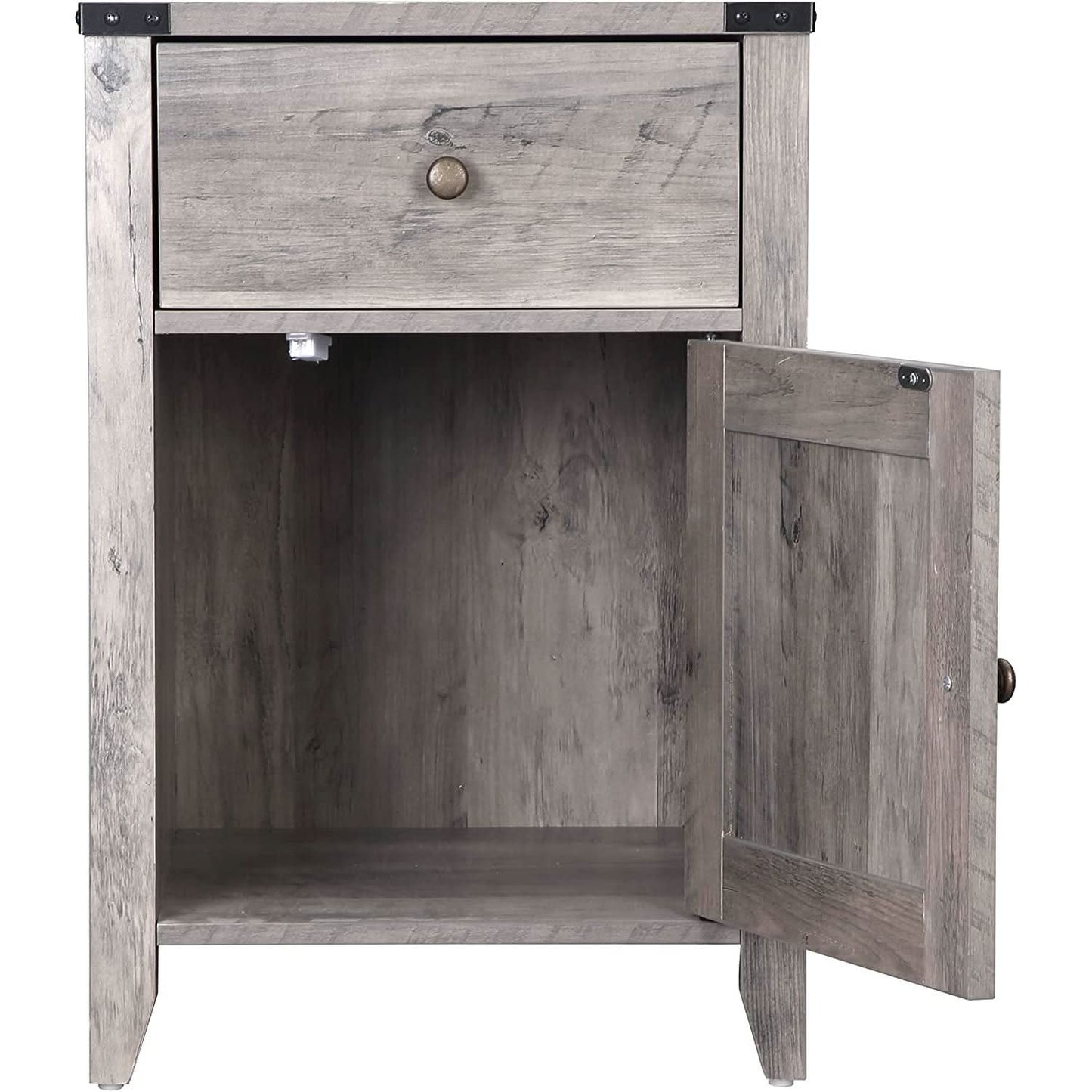 Barnwood Rustic Nightstand With X Shaped Barn Doors Grey
