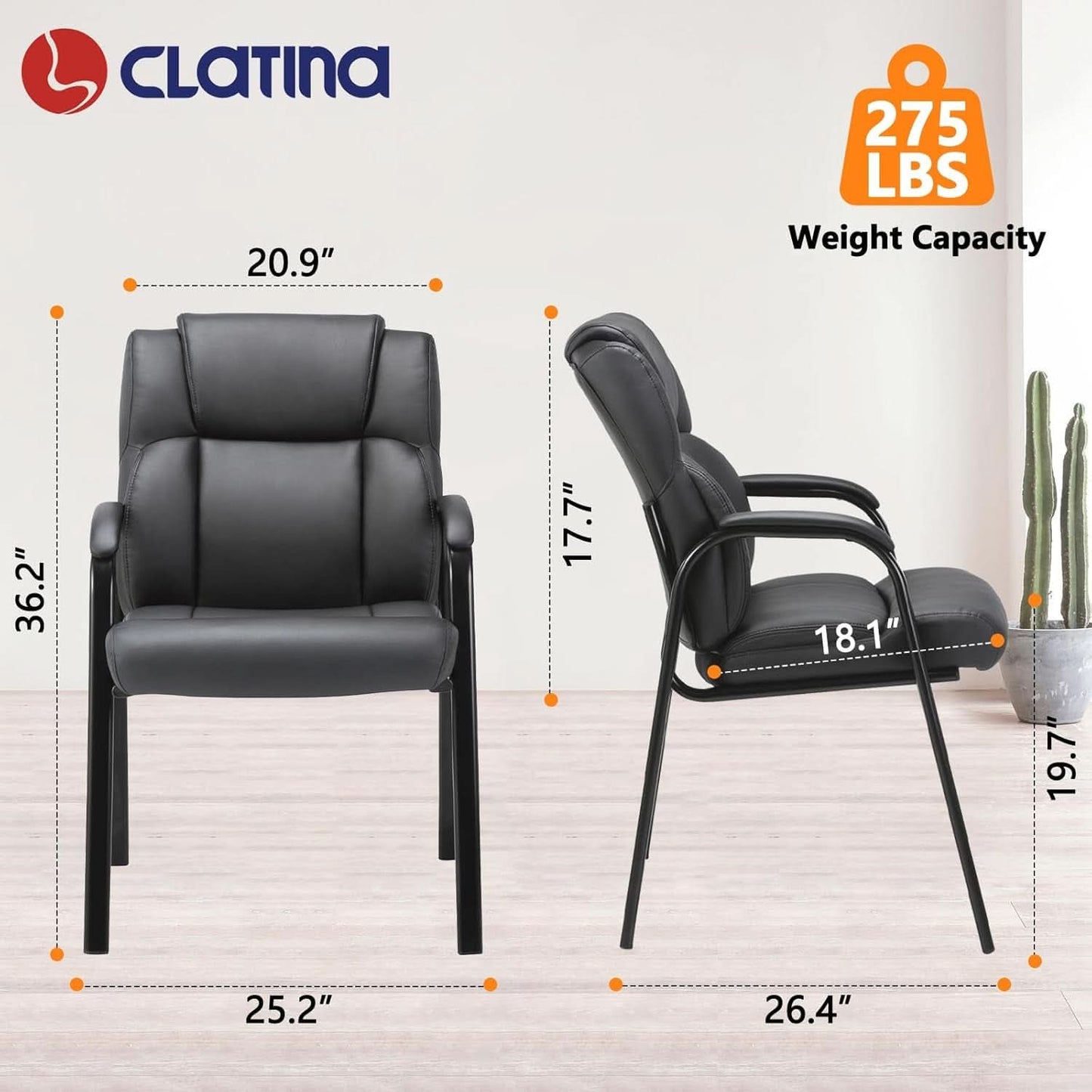 Black Leather Guest Chair 2 Pack With Padded Armrests