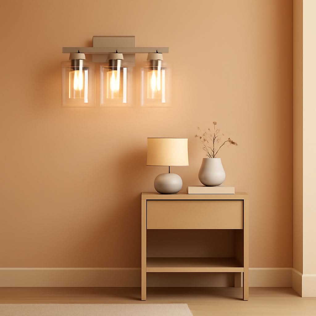 3 Light Brushed Nickel Vanity Light Fixture For Bathroom