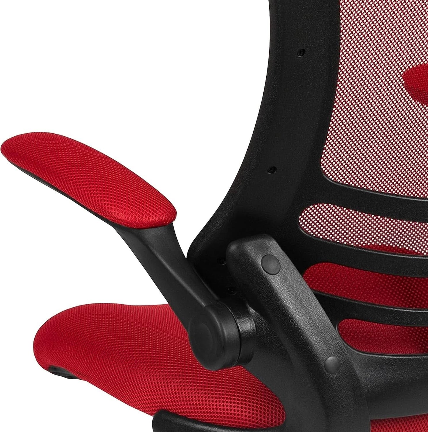 Kelista Red Mid Back Swivel Office Chair With Flip Armrests