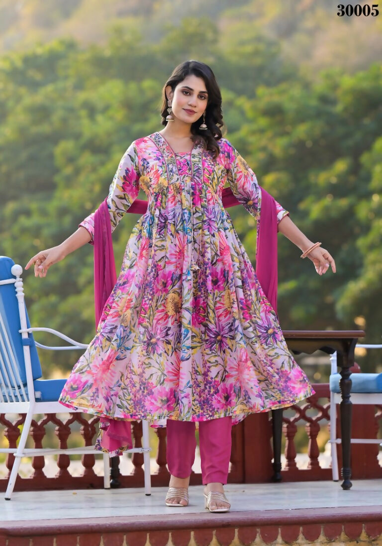 Designer Stylish Pink Slim Georgette Stitched Suit With Dupatta - Kiyara