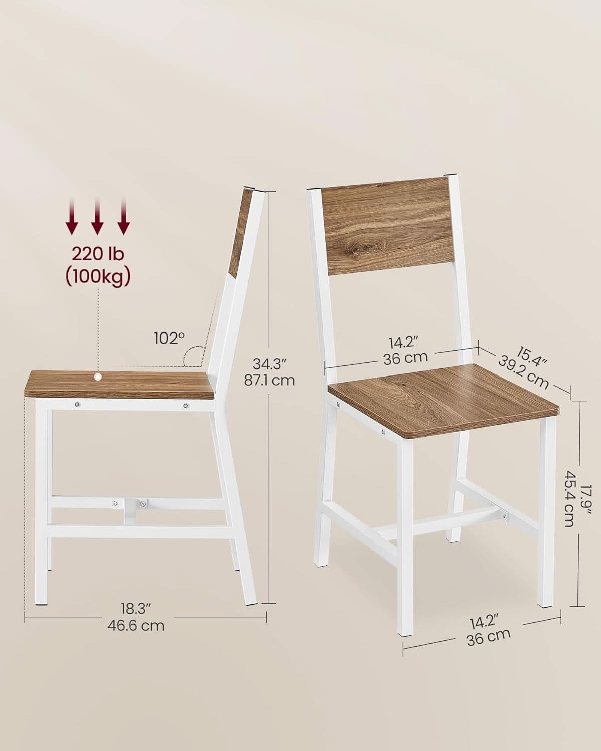 Dining Chair Set Of 2 Rustic Wood With Metal Frame