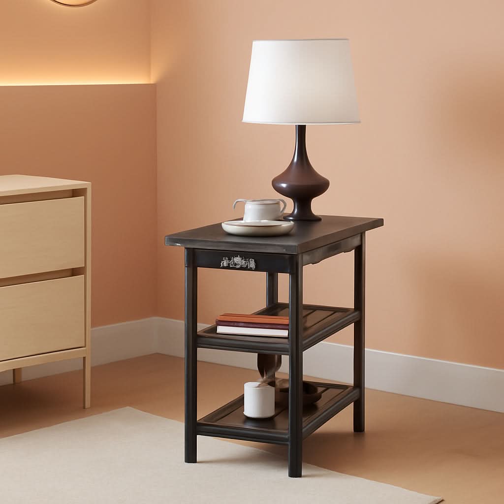 End Table With Charging Station And Flip Top Dark Grey For Small Spaces