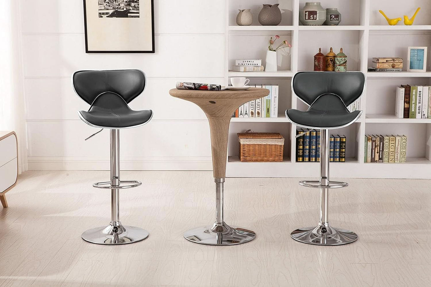 Masaccio Grey Leatherette Airlift Swivel Barstool Set of 2