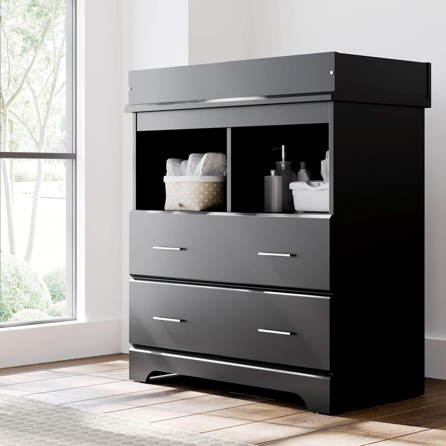 Brookside 2 Drawer Changing Table Dresser Black Topper