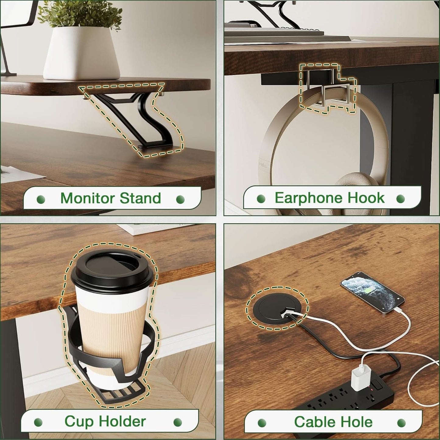 Electric Standing Desk With Monitor Stand 47x24 Brown