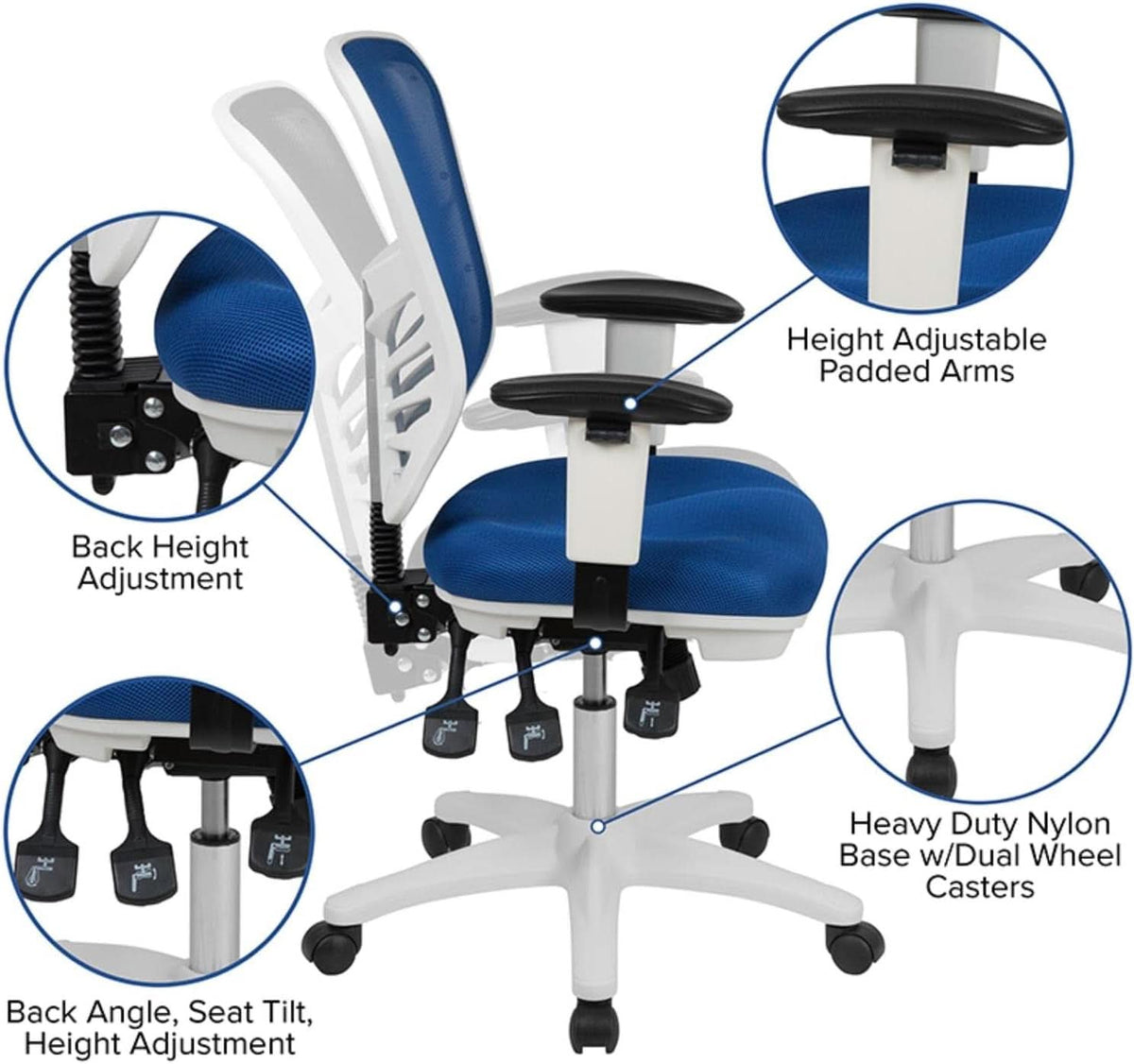 Blue Executive Office Chair With Adjustable Arms Comfort