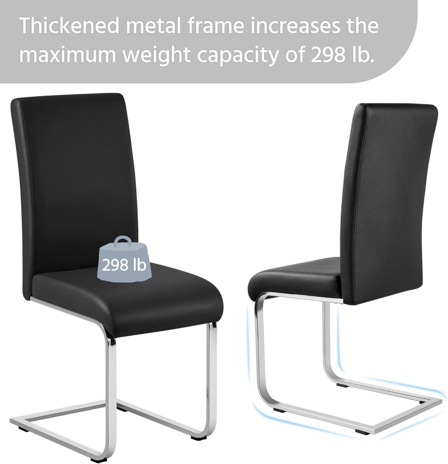 Leather Upholstered Dining Chairs Set Of 2 With Metal Legs Black