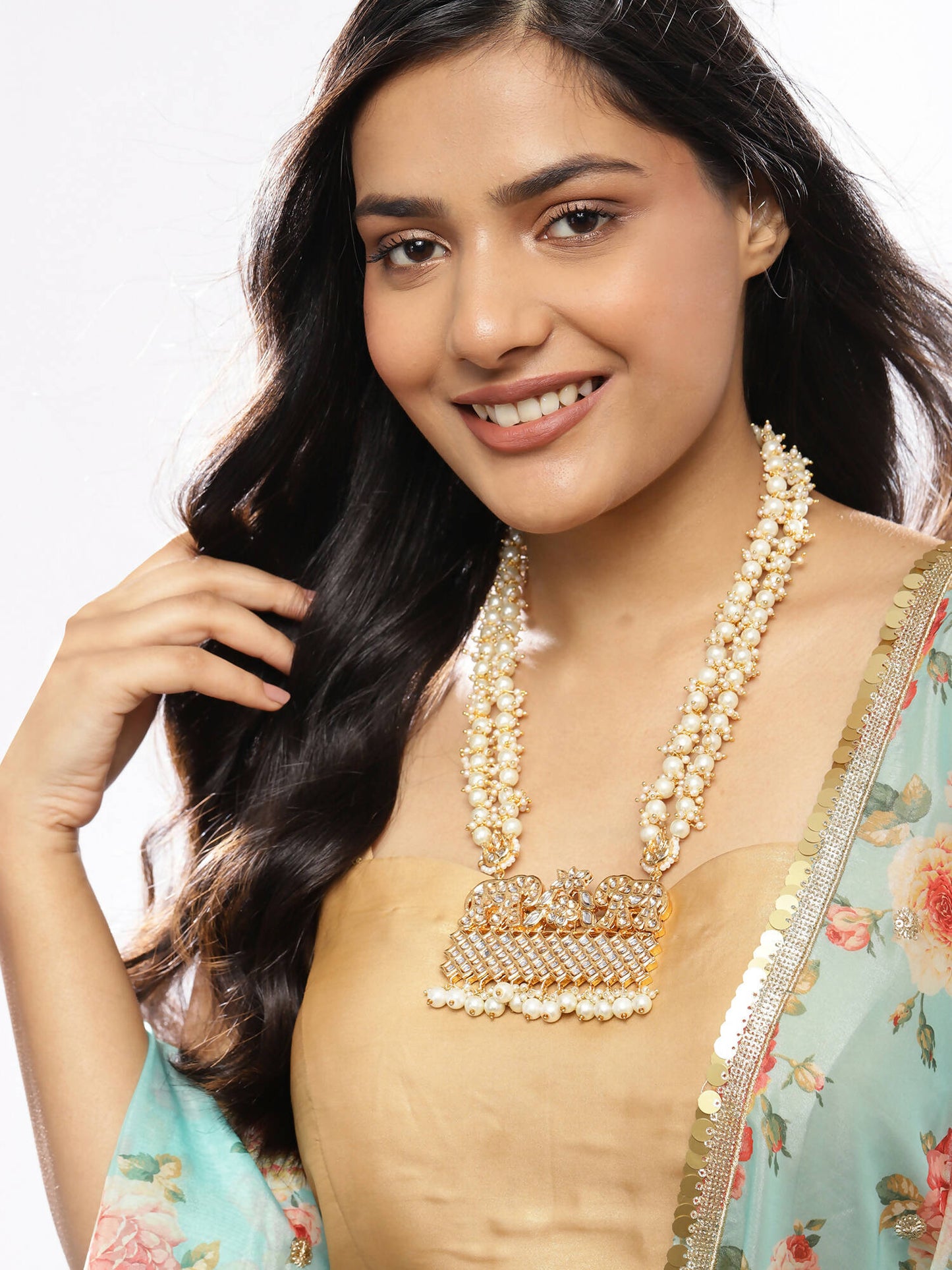 Gold-Toned White Brass Gold-Polished Necklace - Ruby Raang
