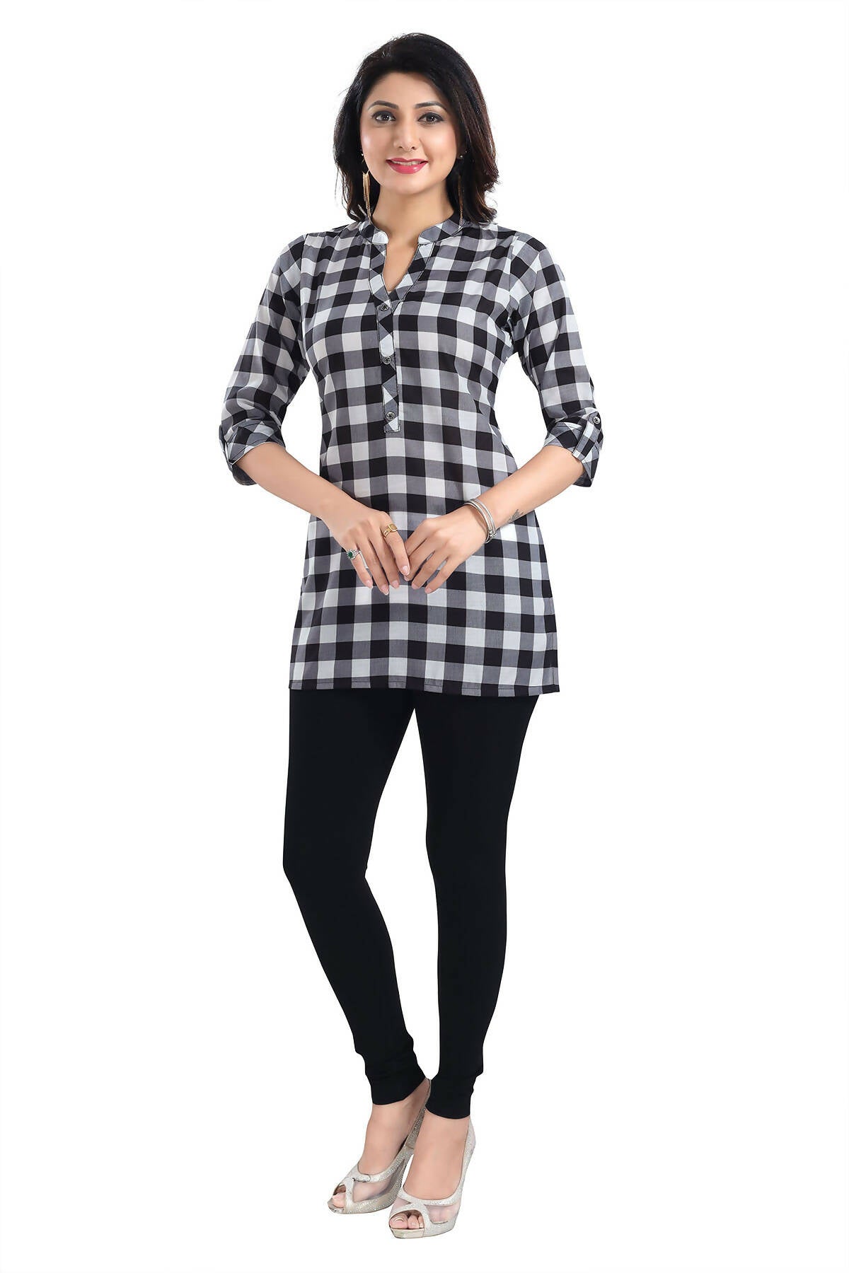 Snehal Creations Rayon Black White Checks Short All Over Print