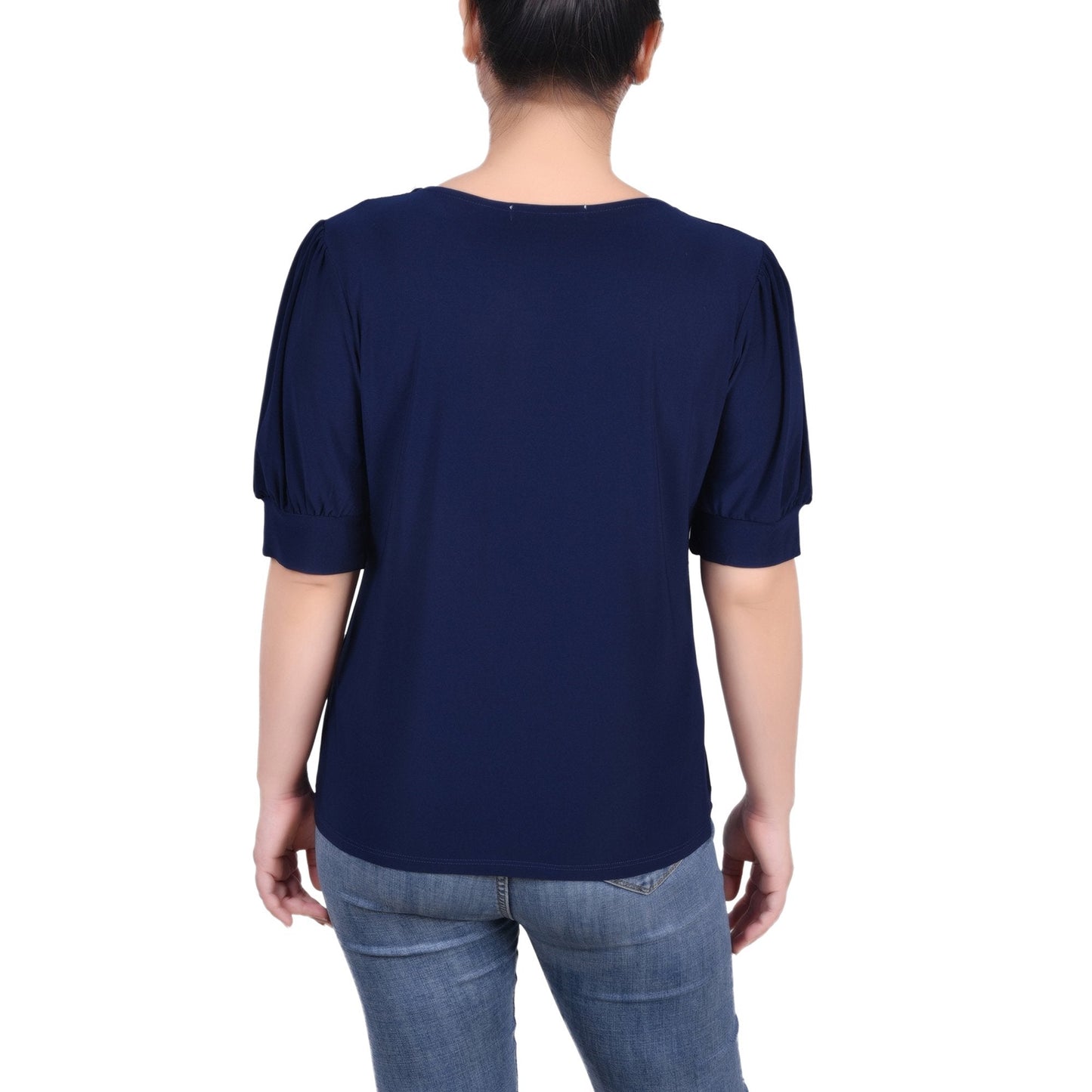 NY Collection Women S Short Sleeve Balloon Sleeve Top with Hardware