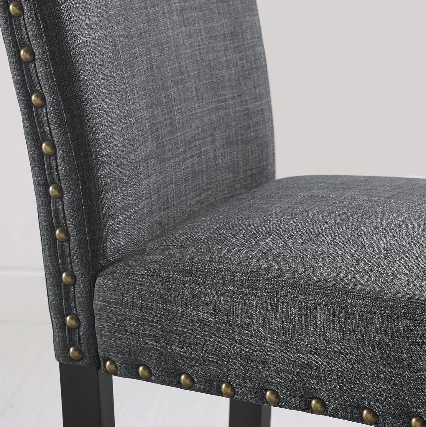 Gray Fabric Dining Chairs With Nailhead Trim Set Of 2