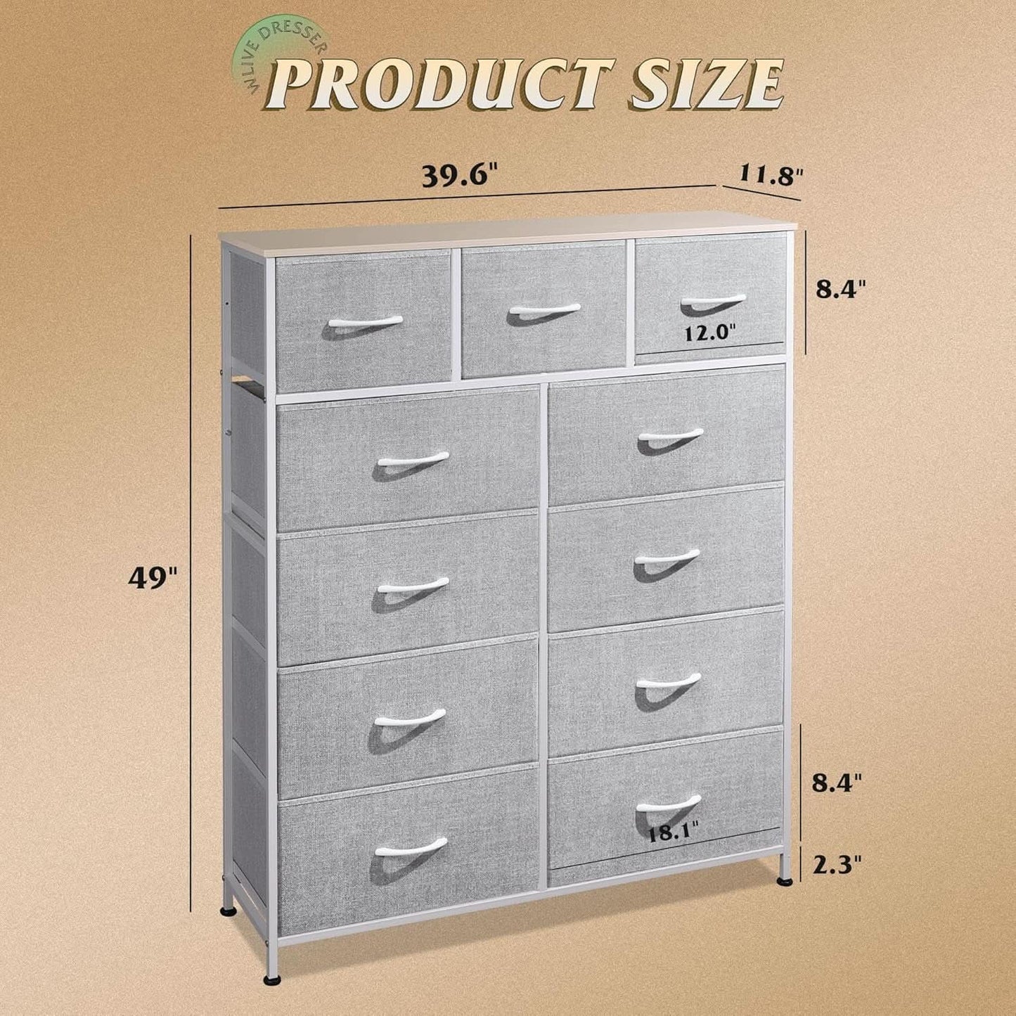 Tall Fabric Dresser Storage Tower With 11 Deep Drawers
