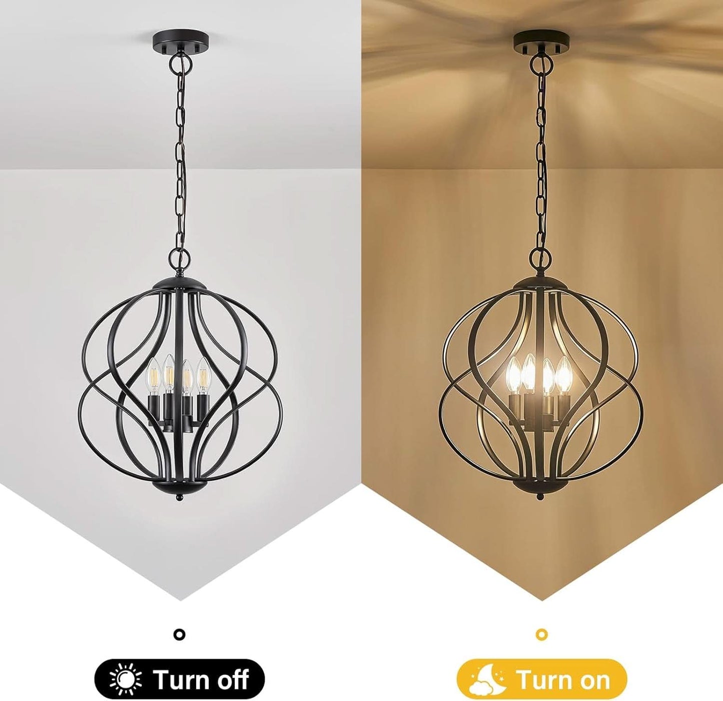 Black Four Light Geometric Pendant Chandelier Dining Room