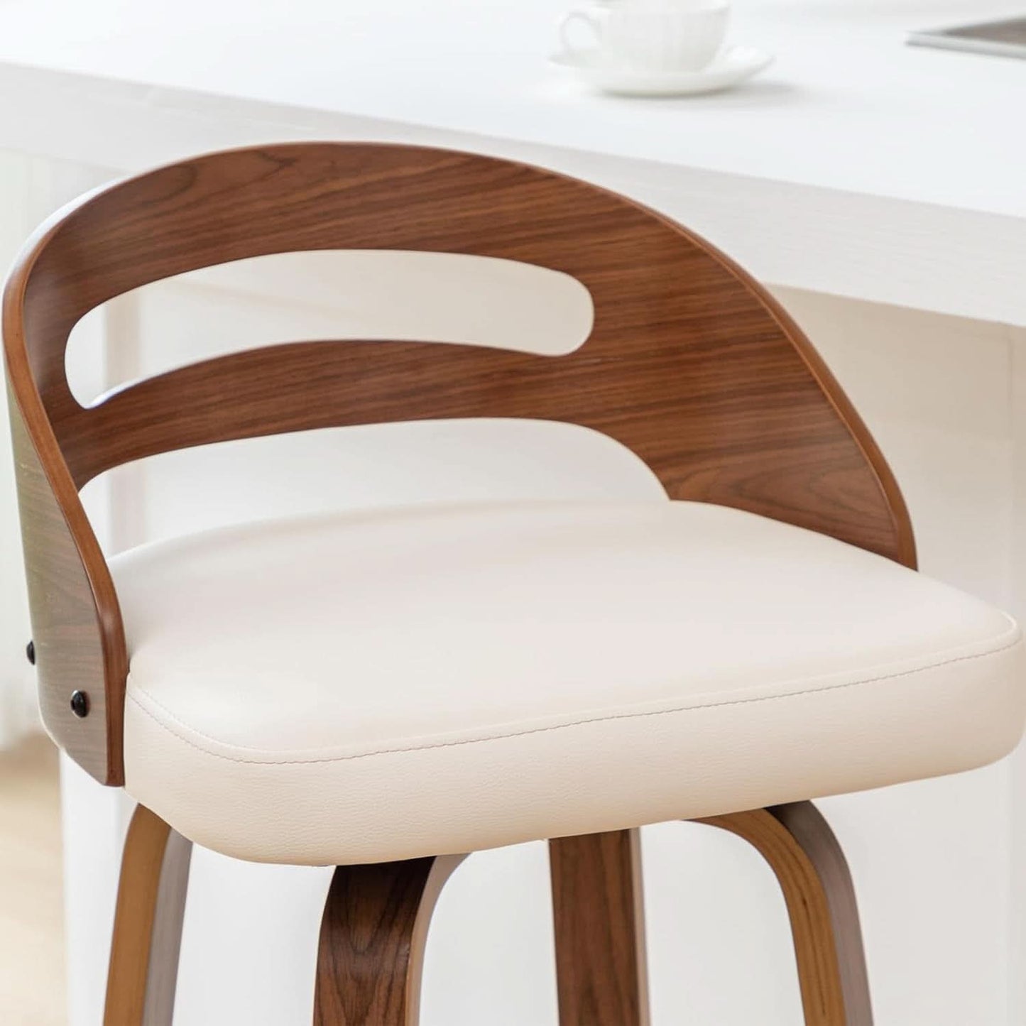 Bar Stools Set of 3 Swivel 30 Inch Beige Faux Leather