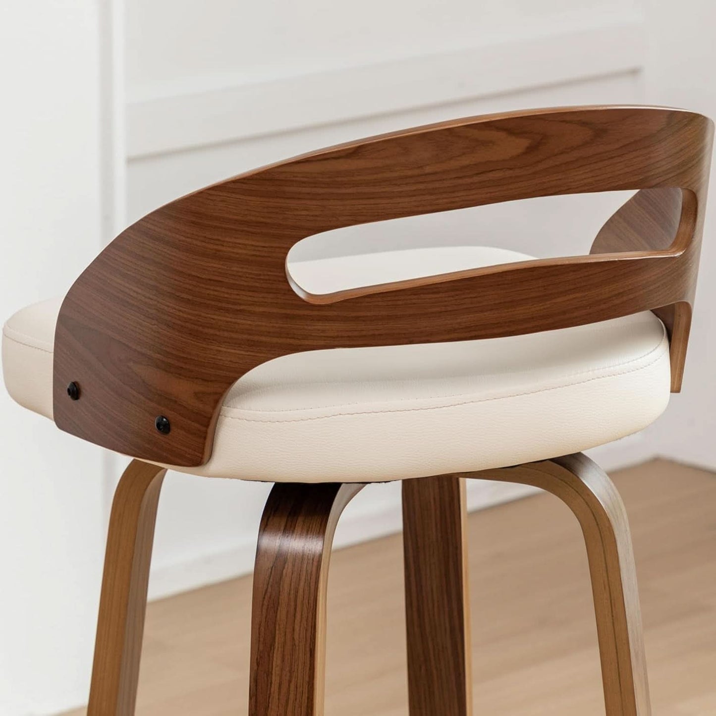 Bar Stools Set of 3 Swivel 30 Inch Beige Faux Leather