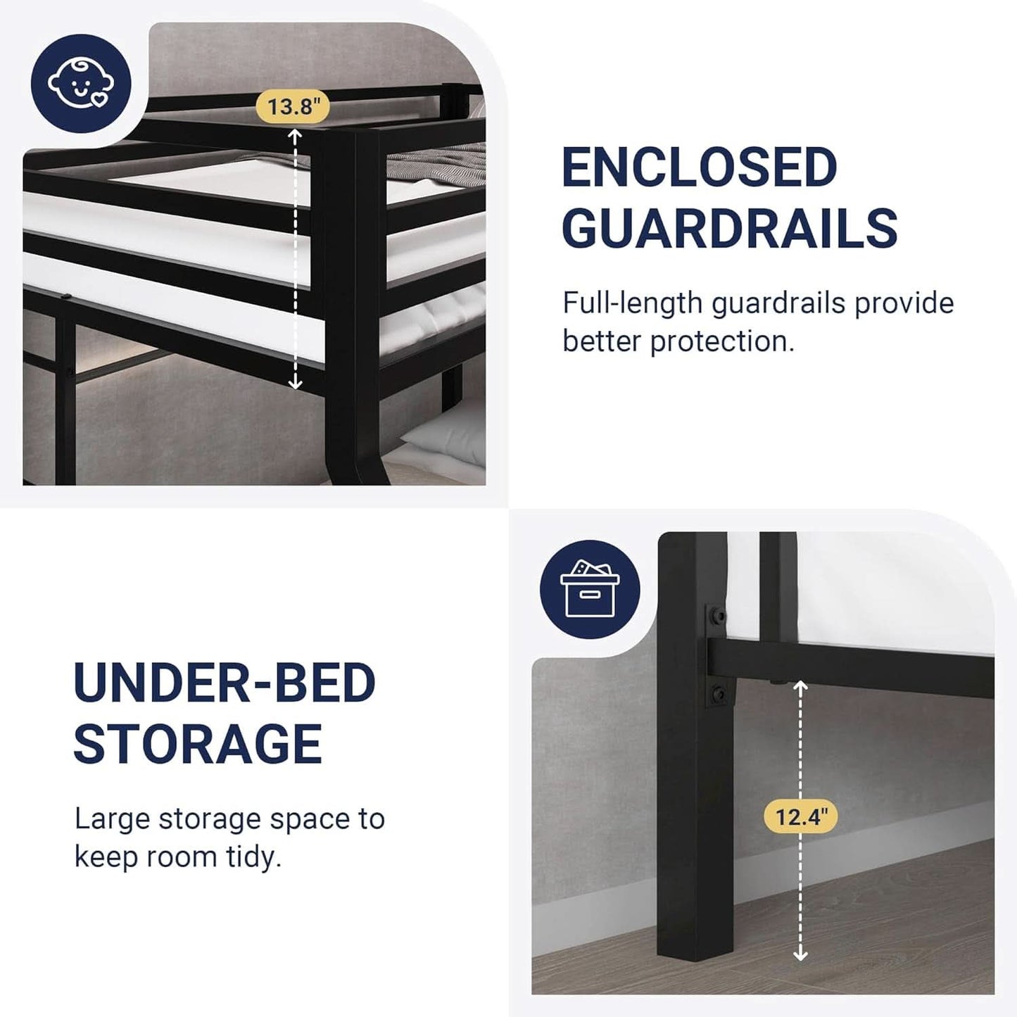 Metal Bunk Bed Twin Over Full Size With Guardrails