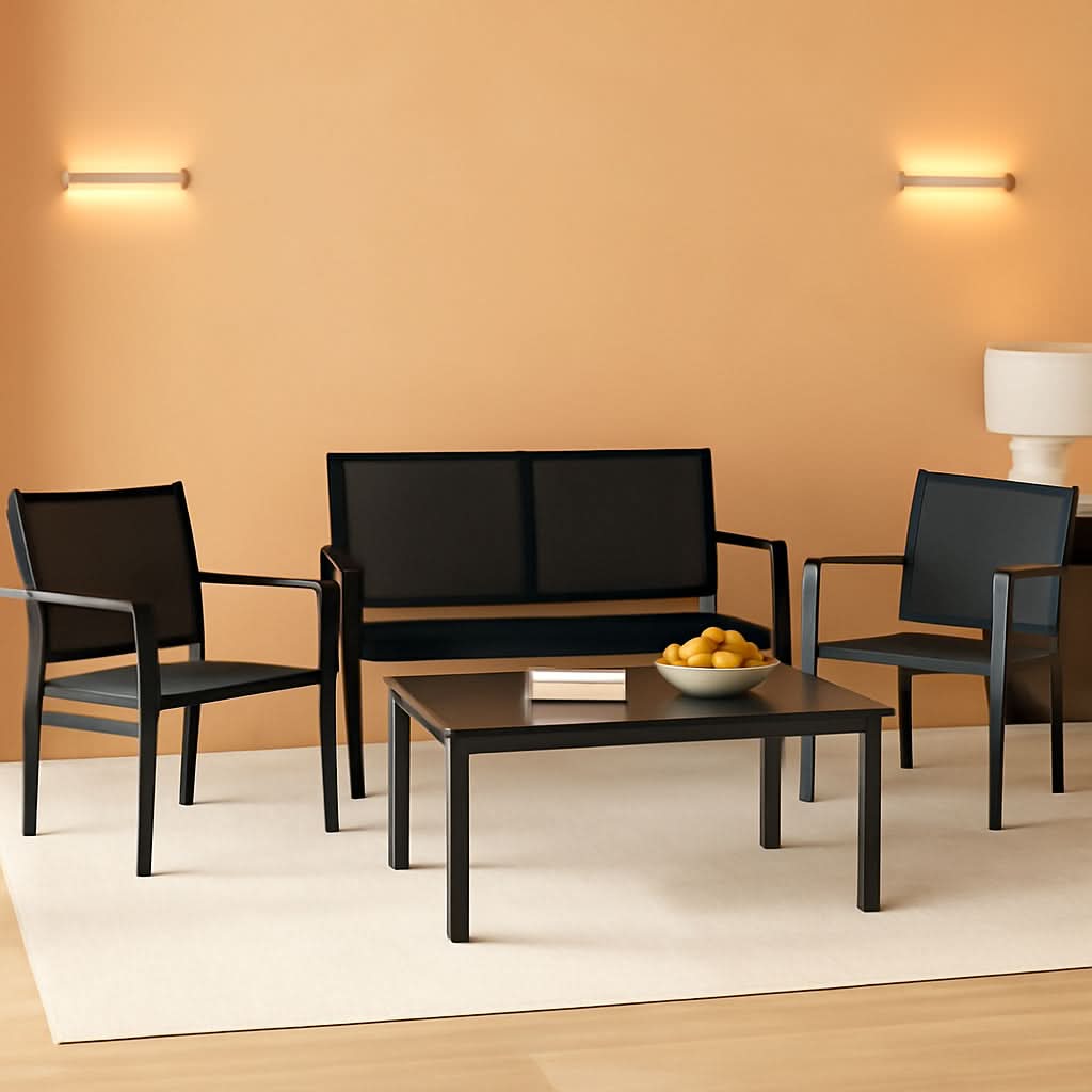 4 Piece Black Patio Furniture Set Outdoor Lounge Chairs