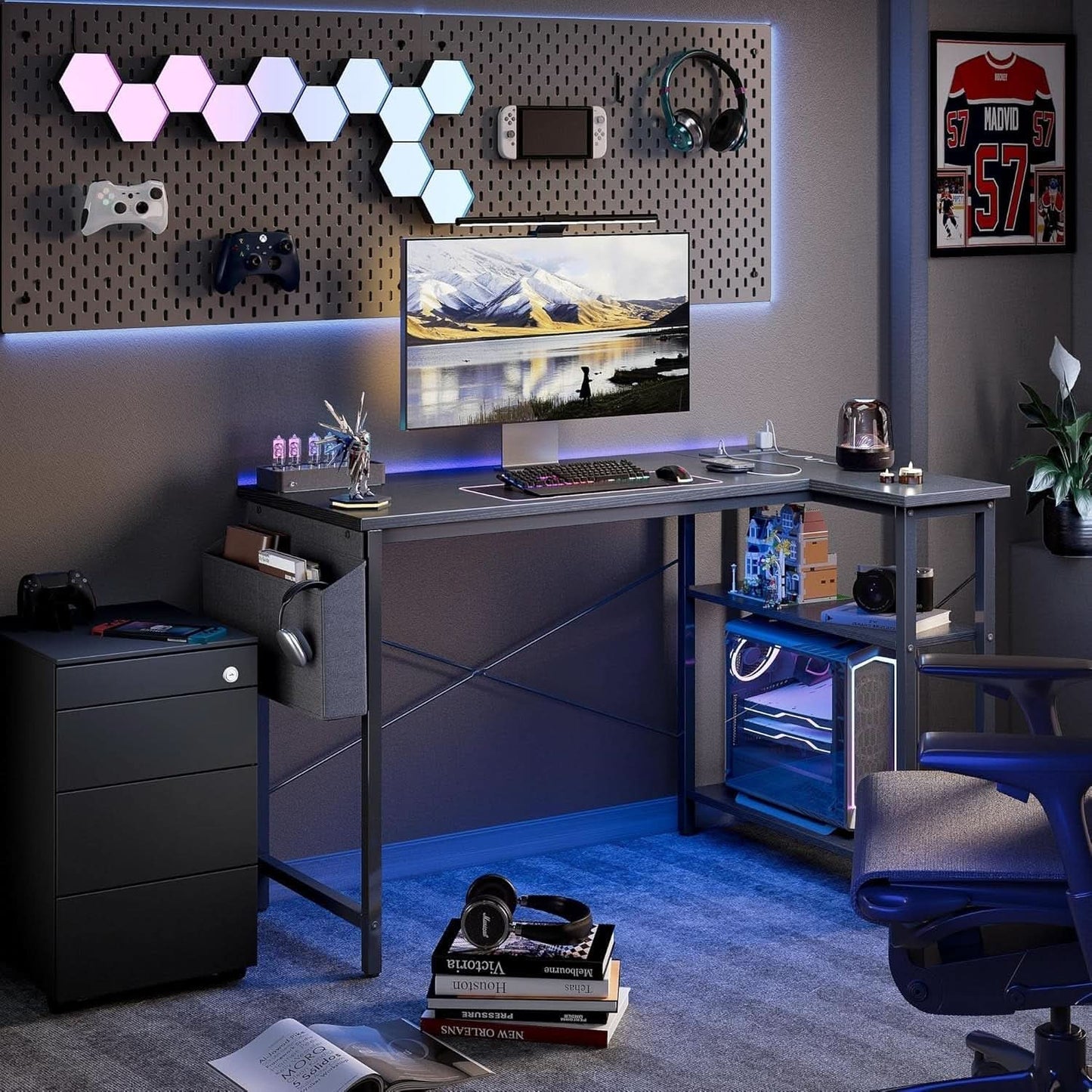 L Shaped Computer Desk With Power Outlets 47 Inch Corner