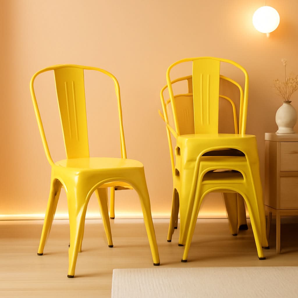 Stackable Yellow Metal Dining Chair 18 Inch Kitchen