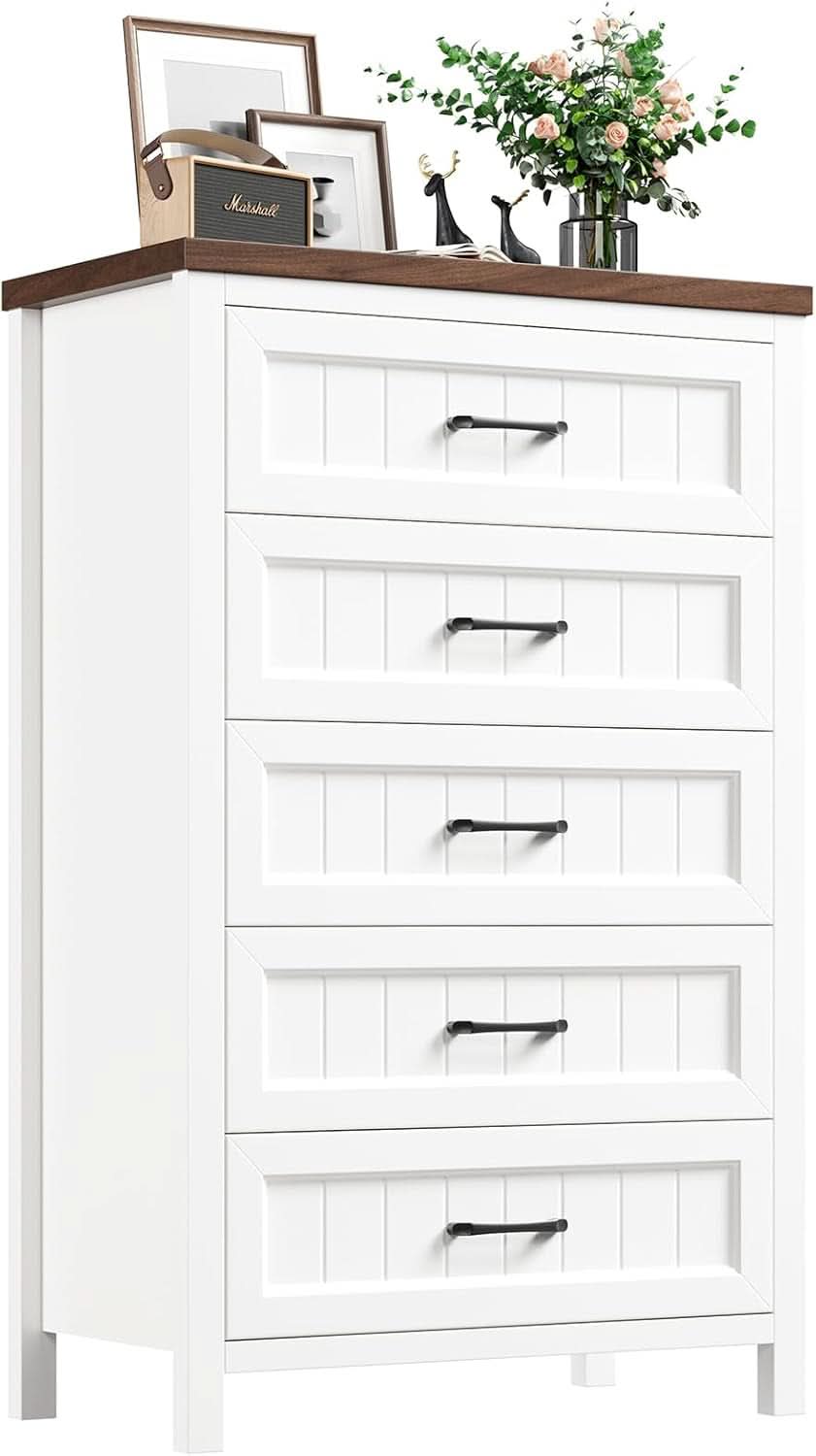 Five Drawer Dresser 44.9 Inch Tall PowderCoatWhite