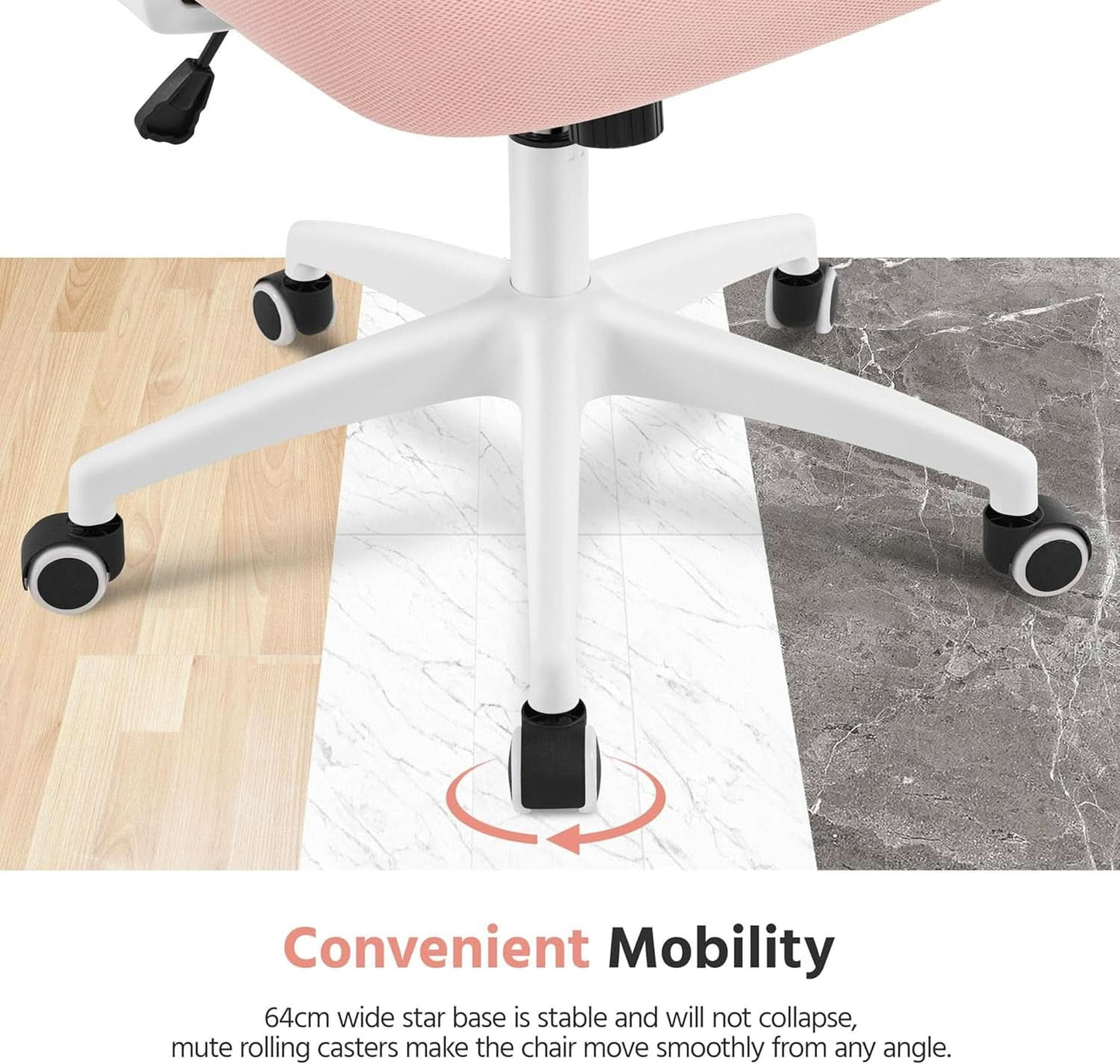 Ergonomic Office Chair High Back Mesh White Pink Lumbar