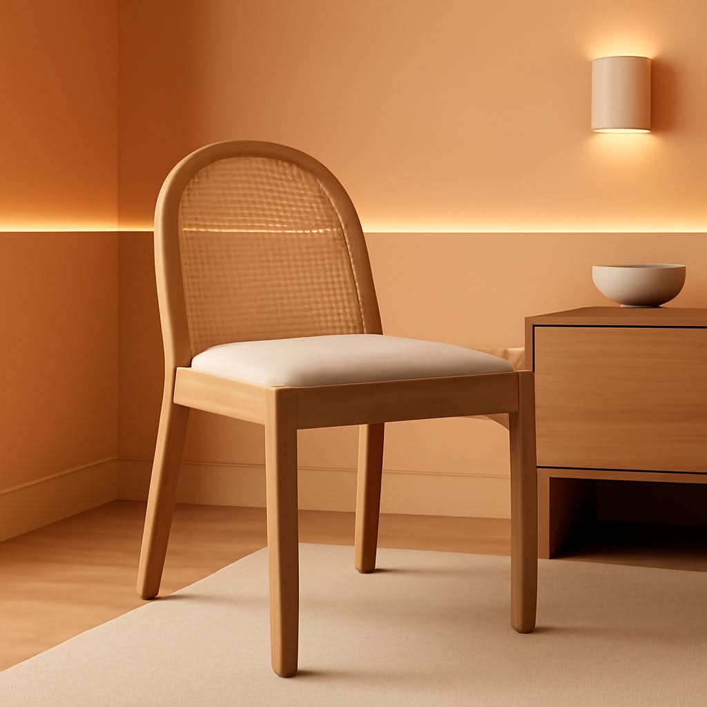 Beige Rattan Dining Chairs Featuring Contemporary Wood
