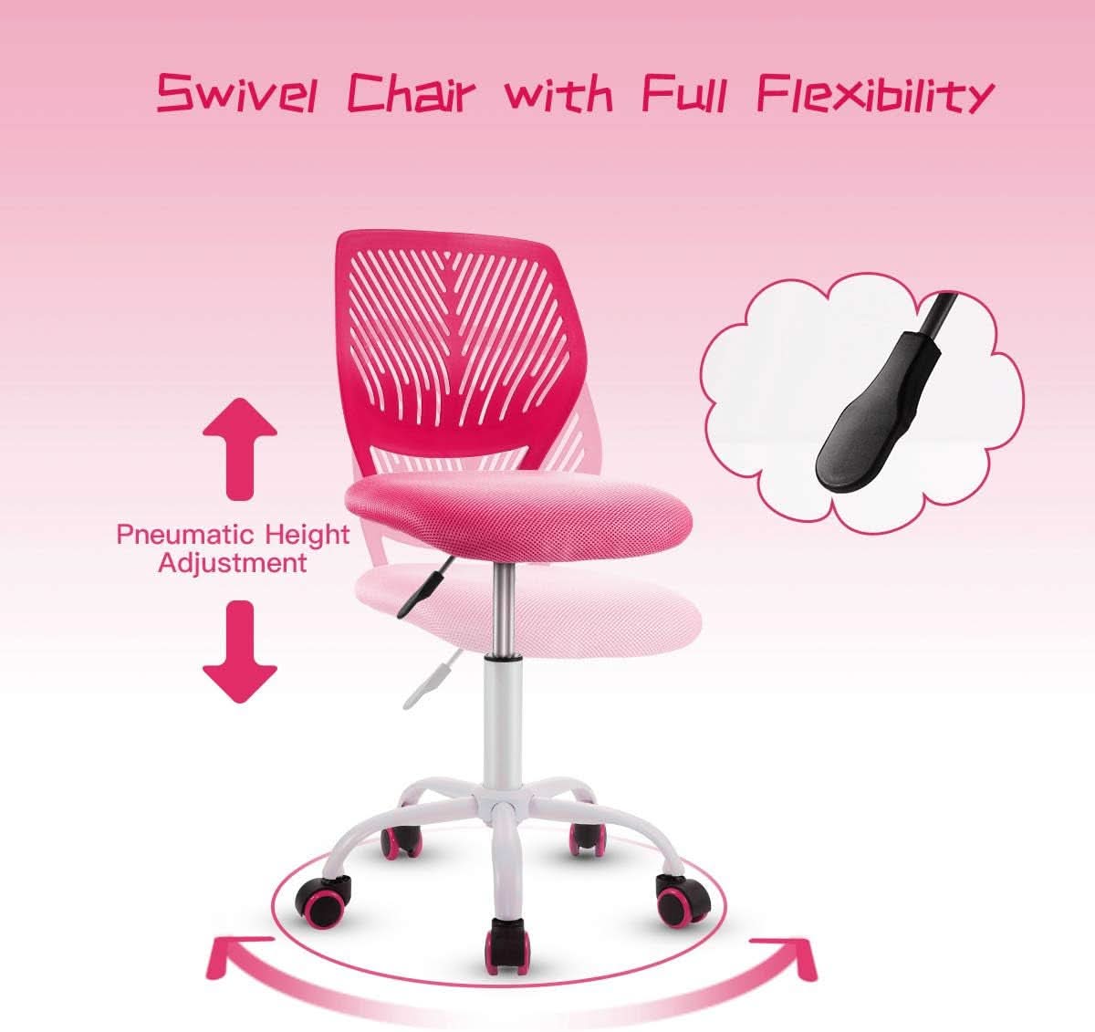 Kids Desk Chair Adjustable Height With Lumbar Support Rose