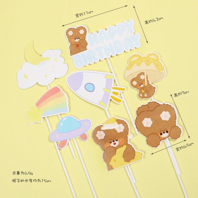 Bear Candle Birthday Cake Props Topper Card Cute Fantasy Cup Dessert Smiley  Love Bear  Table Dress Up Cake Props Party Cake Decor Supplies Toppers Birthday Cupcake Topper Various Cake Decorations for Birthday Party Photo Prop