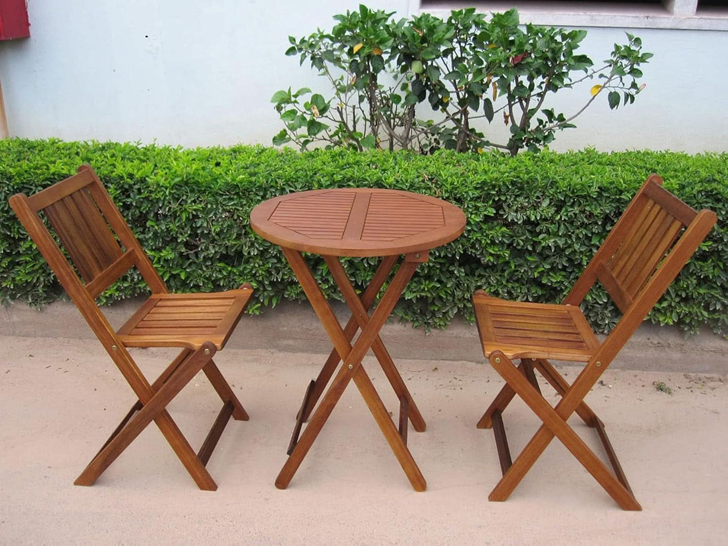Acacia Round Folding Bistro Table And Chair Set Outdoor