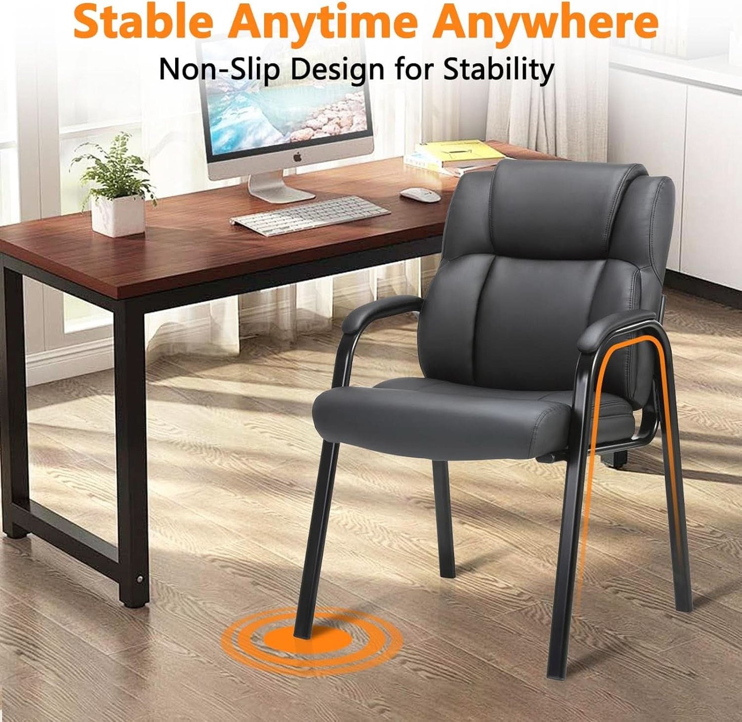 Black Leather Guest Chair 2 Pack With Padded Armrests