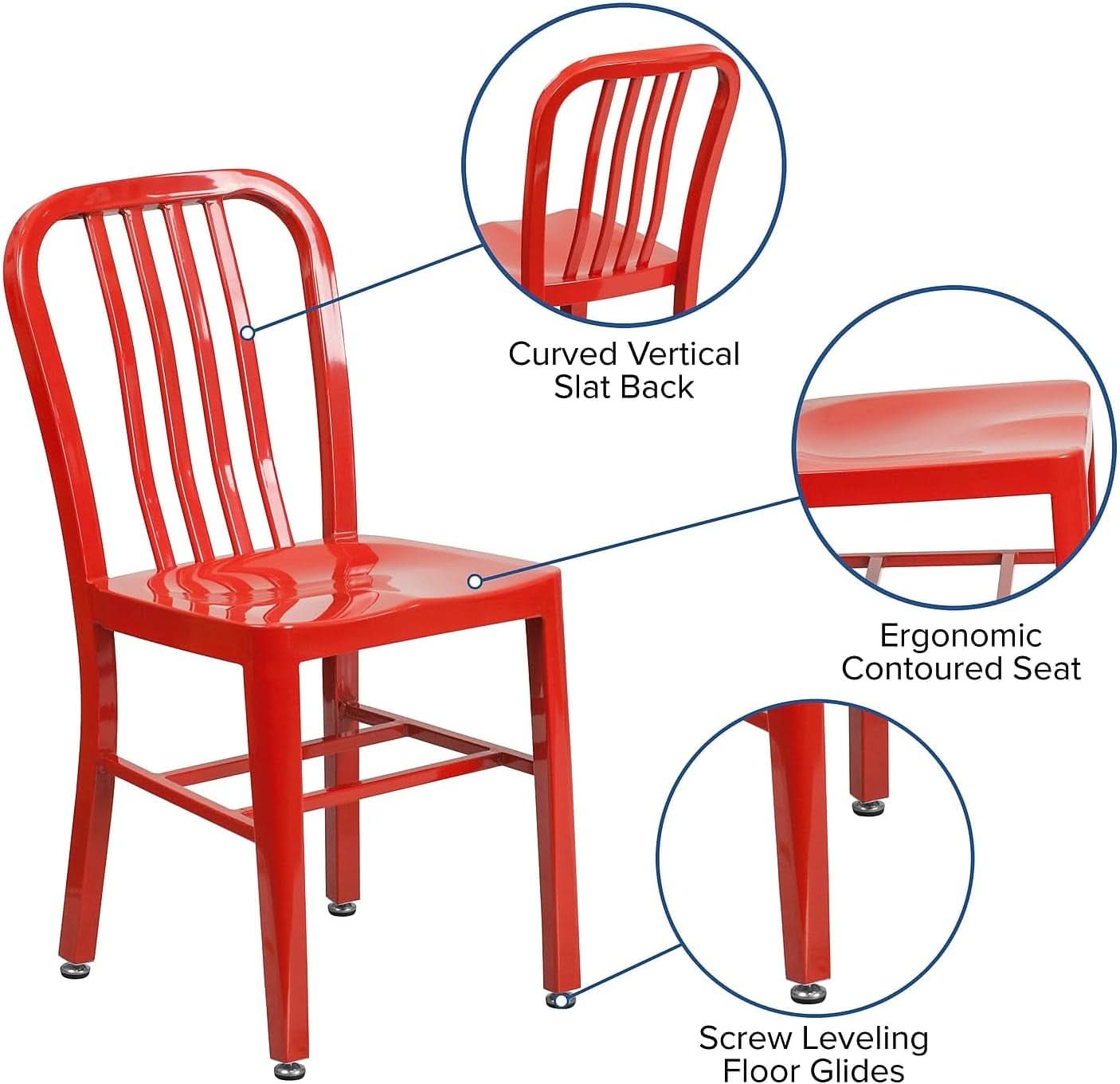 Commercial Grade Red Metal Indoor Outdoor Chair For Dining