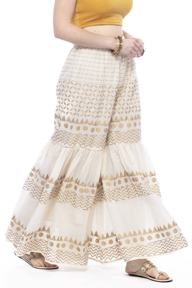 Mominos Fashion Cotton Off White Gold Print With Gota Sharara
